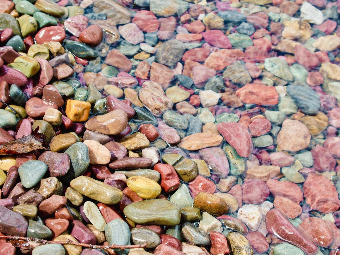Colorful stones beneath clear shallow water